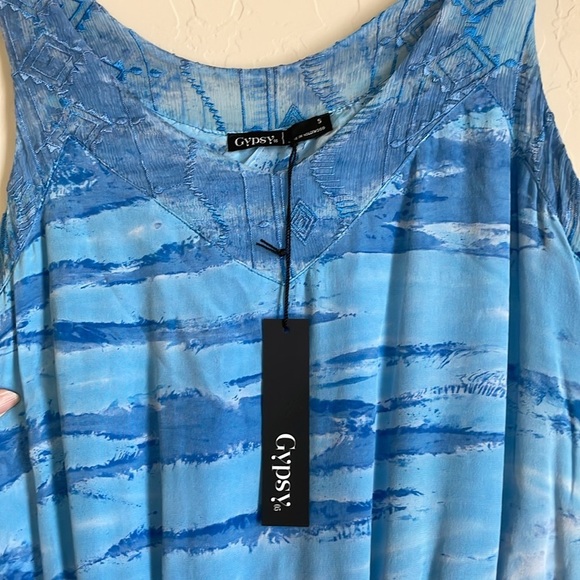 Gypsy 05 Silk Beachy Blue Boho Embroidered Printed Maxi Dress - Picture 5 of 15